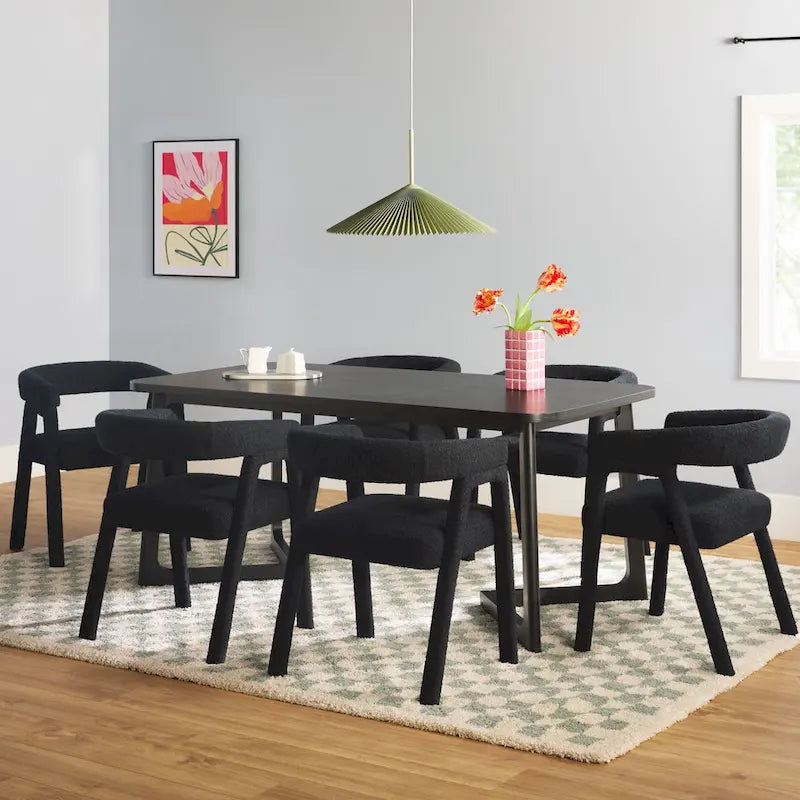 Middlebrook 7 Piece Solid Wood Dining Table Set w/ Full Fabric Chairs