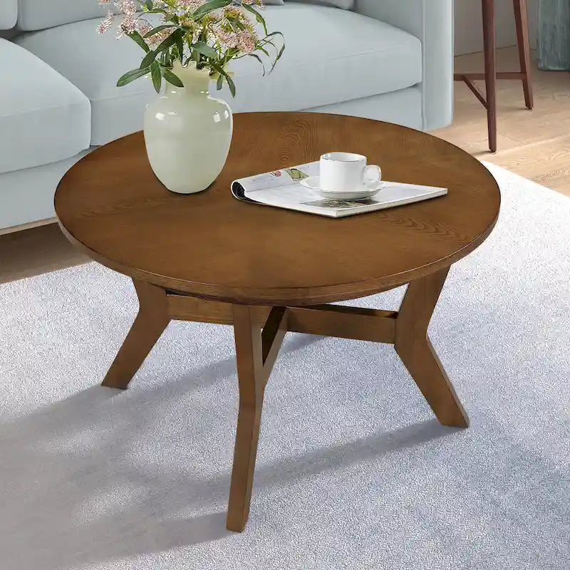 Farmhouse Wood Round Coffee Table with 4 Soild Wood Legs