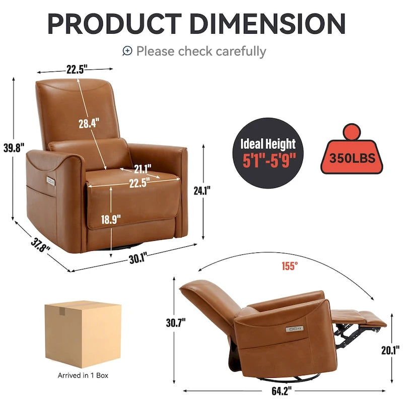 Swivel, Rocking Electric Recliner — Equipped with a Heavy-Duty Motion Mechanism and USB/Type-C Ports
