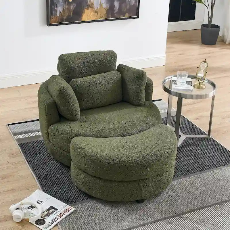 Green Modern 52 Swivel Barrel Chair with Storage Ottoman
