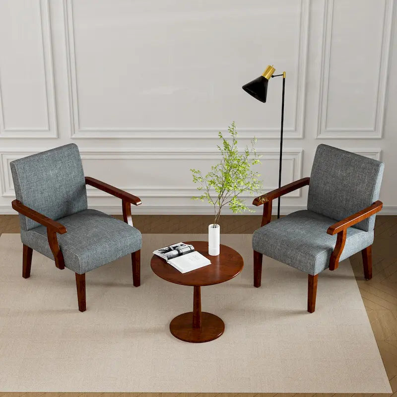 Grey 18.7 Arm Chairs with Round Table (Set of 2)