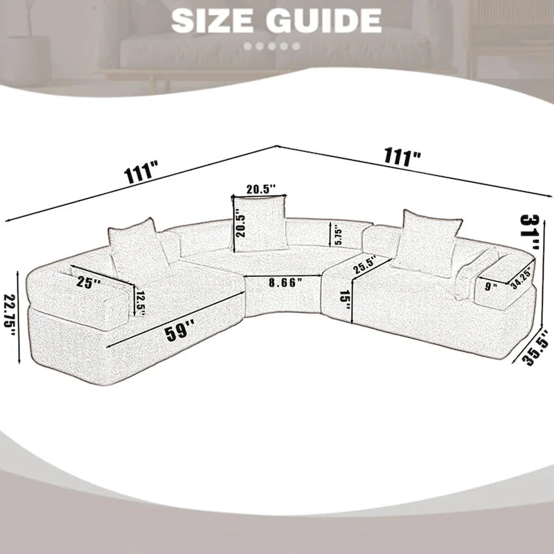 111 Oversized Boucle L-Shaped Corner Modular Sectional Sofa, 3-Piece Free Combination