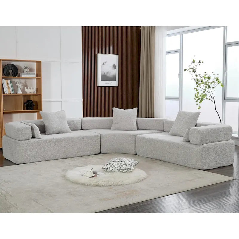 111 Oversized Boucle L-Shaped Corner Modular Sectional Sofa, 3-Piece Free Combination