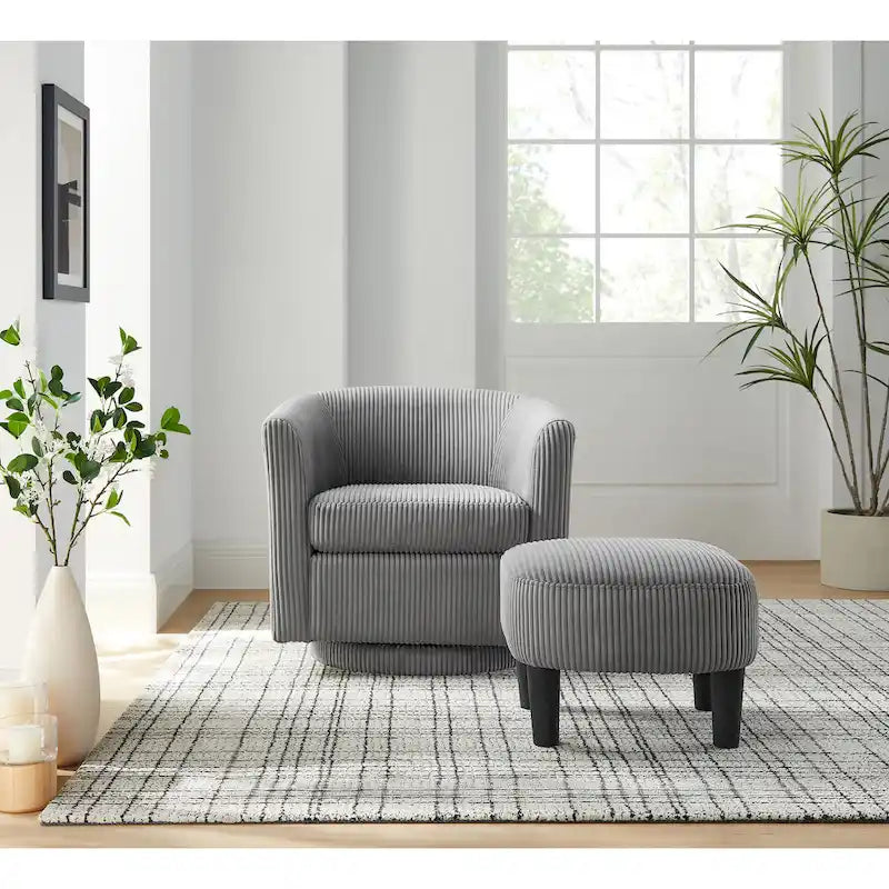 Grey Modern 26.4 Swivel Arm Chair with Ottoman