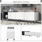 White Modern Extendable TV Stand with 3 Drawers and Shelf for TVs Up to 80