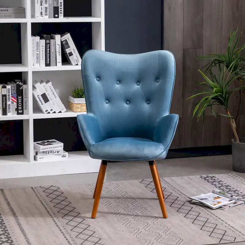 Blue 30 Polyester Button Tufted Accent Chair
