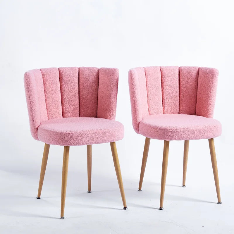 Modern pink dining chair(set of 2 ) with iron tube wood color legs, shorthair cushions and comfortable backrest, suitable