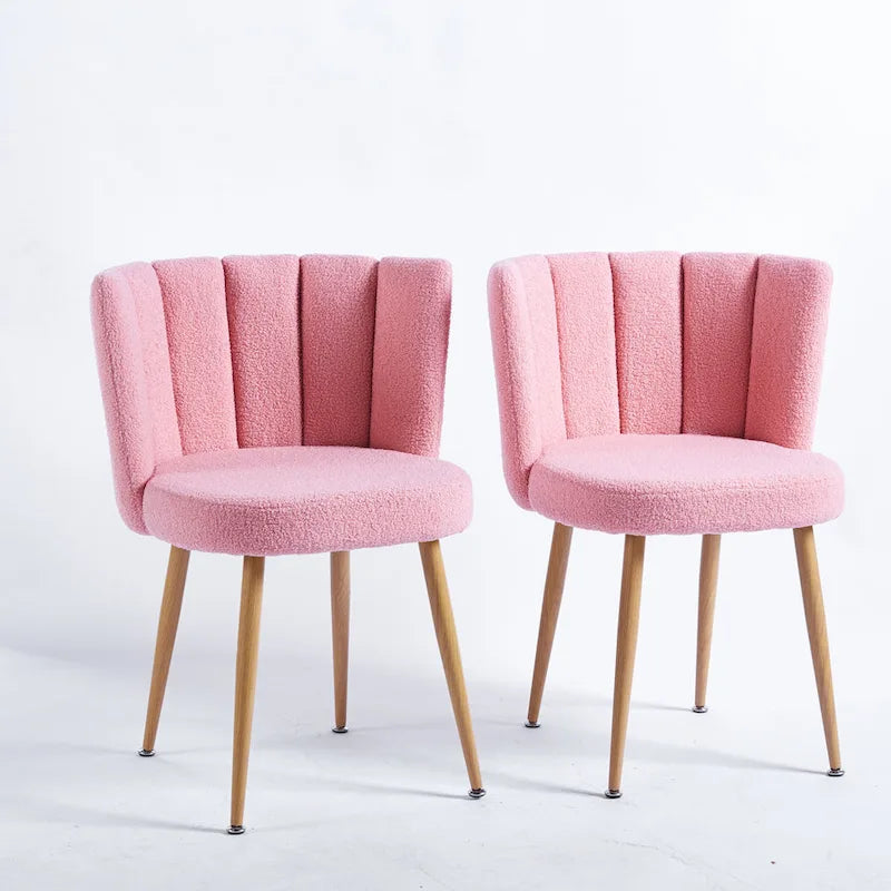 Modern pink dining chair(set of 2 ) with iron tube wood color legs, shorthair cushions and comfortable backrest, suitable