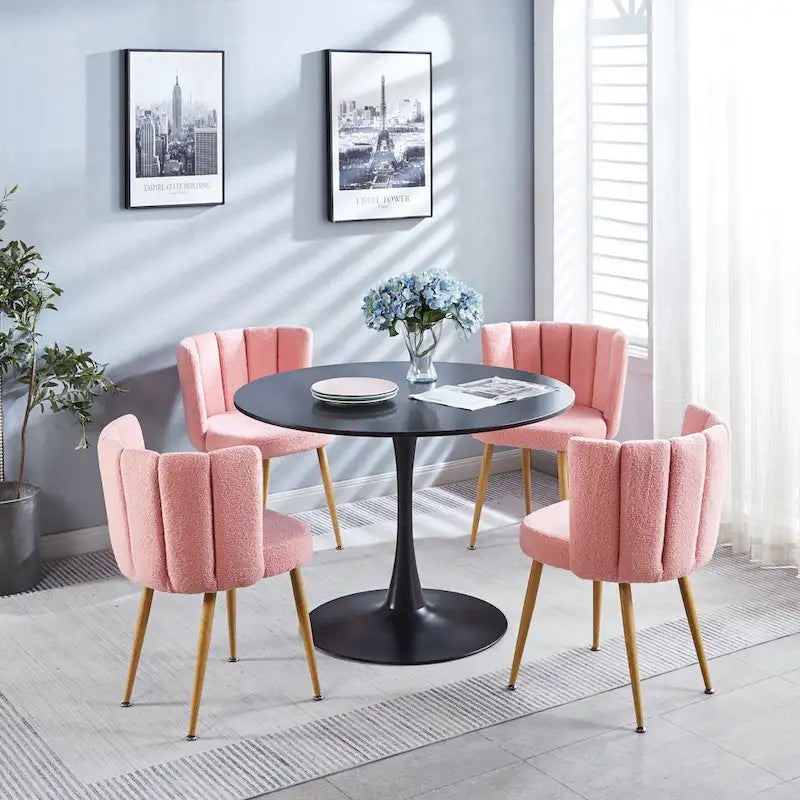 Modern pink dining chair(set of 2 ) with iron tube wood color legs, shorthair cushions and comfortable backrest, suitable