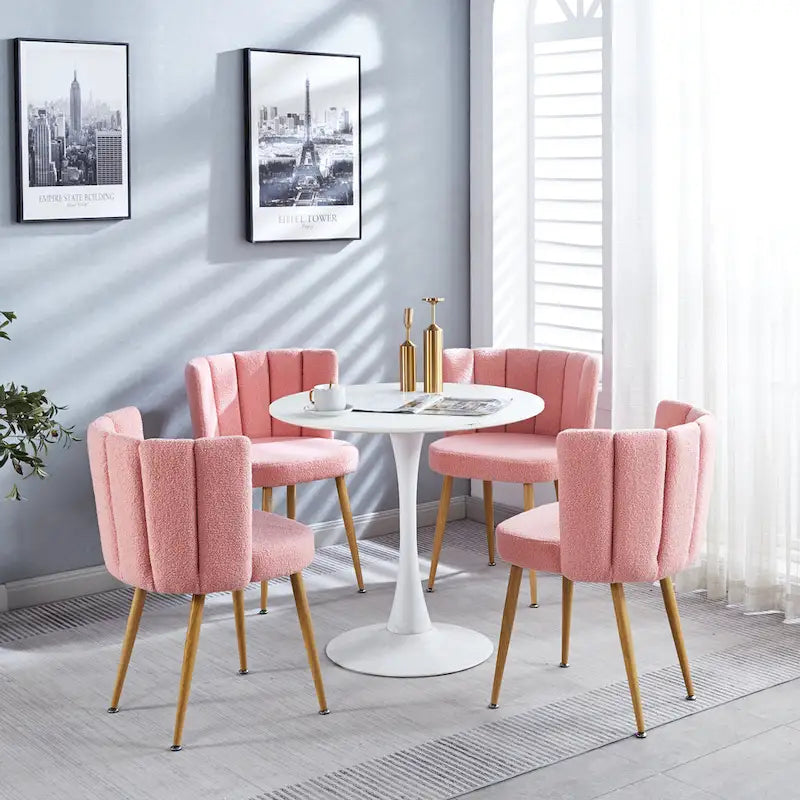 Modern pink dining chair(set of 2 ) with iron tube wood color legs, shorthair cushions and comfortable backrest, suitable