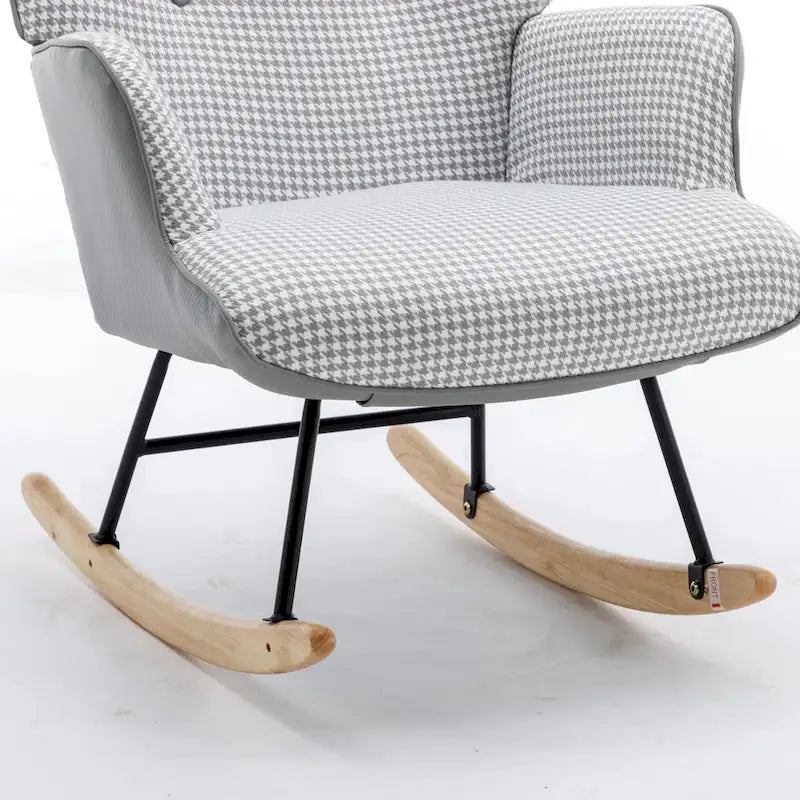 Rocking Chair, Soft Houndstooth Fabric Leather Fabric Rocking Chair for Nursery