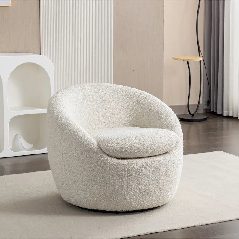 Cream White 31 Boucle Upholstered Barrel Chair with Swivel Base