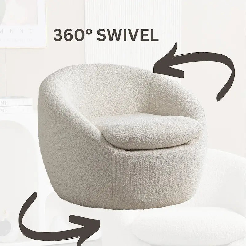 Cream White 31 Boucle Upholstered Barrel Chair with Swivel Base