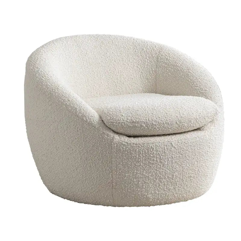 Cream White 31 Boucle Upholstered Barrel Chair with Swivel Base