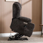 Grey Chenille Power Lift Recliner with Massage, Heating, USB, Cup Holders