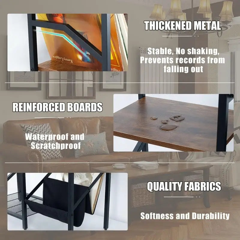 3-Tier Vinyl Record Stand - 29.7 x 12.6 x 28.4 inches