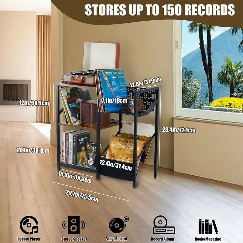 3-Tier Vinyl Record Stand - 29.7 x 12.6 x 28.4 inches