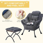 Modern Cotton Thick Padded Lazy Chair With Folding Ottoman