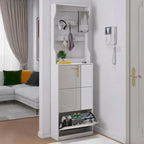 Mirror Shoe Cabinet With 3 Flip-Tier Drawers,Shoe Rack Organizer Store Ample Shoes,Hooks&Hangers For Organizing Clothes And Hats
