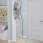 Mirror Shoe Cabinet With 3 Flip-Tier Drawers,Shoe Rack Organizer Store Ample Shoes,Hooks&Hangers For Organizing Clothes And Hats