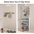 Mirror Shoe Cabinet With 3 Flip-Tier Drawers,Shoe Rack Organizer Store Ample Shoes,Hooks&Hangers For Organizing Clothes And Hats