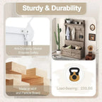 74 3-In-1 Hall Tree Storage Bench and Coat Rack with 5 Hooks, and Anti-Topple Anchor for Entryway