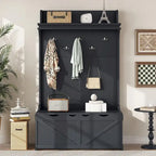 74 3-In-1 Hall Tree Storage Bench and Coat Rack with 5 Hooks, and Anti-Topple Anchor for Entryway