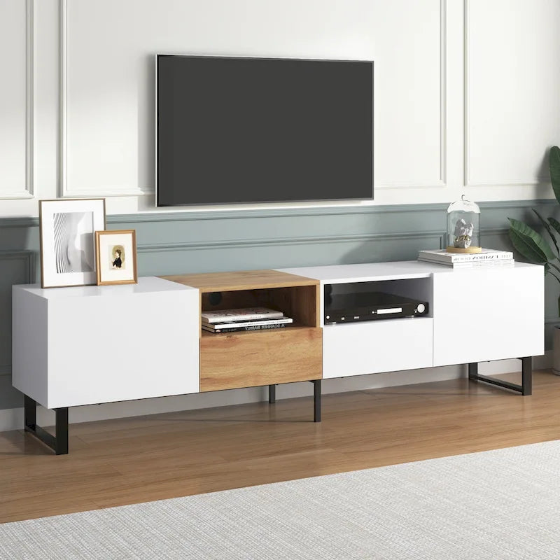 TV Stand with 2 Cabinets and Open Storage Compartment