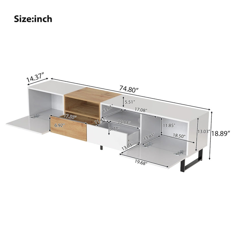 TV Stand with 2 Cabinets and Open Storage Compartment