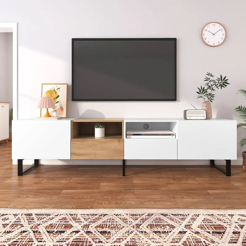 TV Stand with 2 Cabinets and Open Storage Compartment