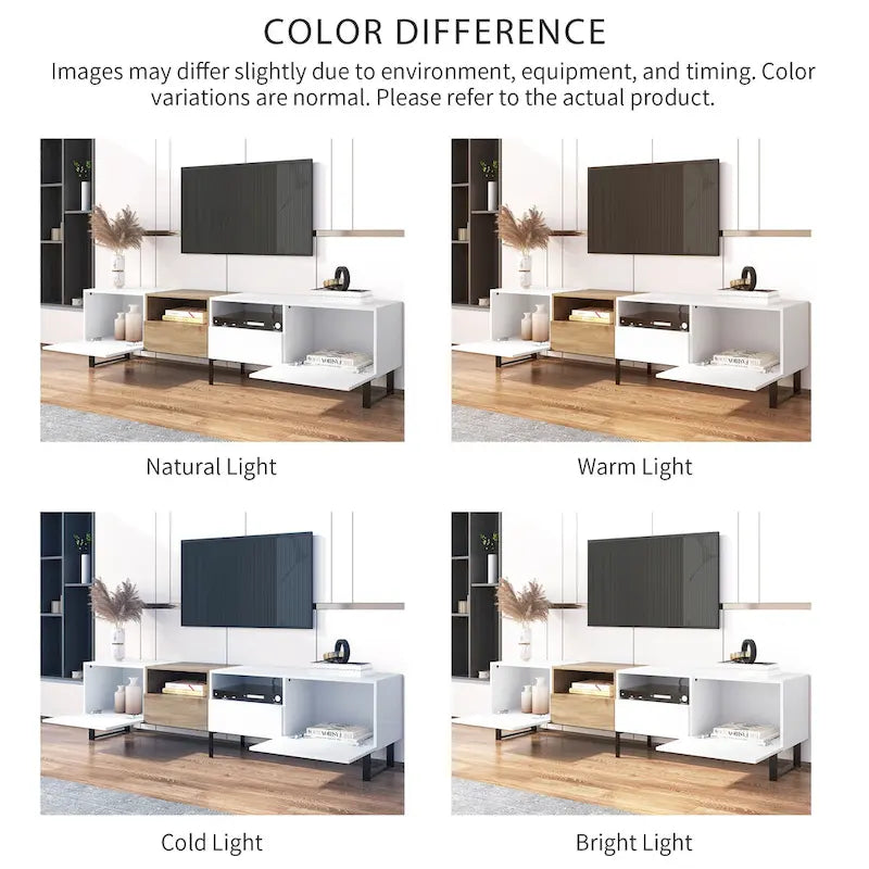 TV Stand with 2 Cabinets and Open Storage Compartment