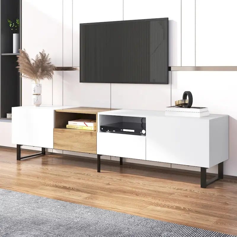 TV Stand with 2 Cabinets and Open Storage Compartment