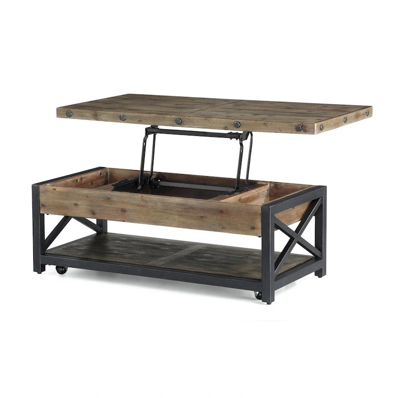 Carpenter Brown Wood Rectangular Lift-Top Coffee Table with Casters by Flexsteel - 50 x 18 x 26