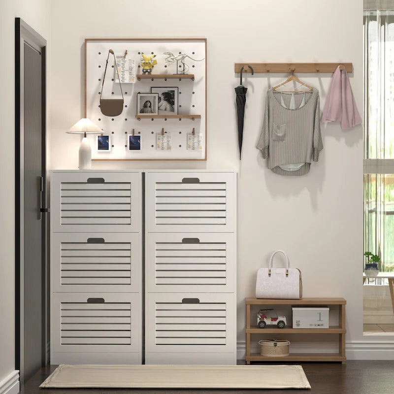 Wooden Shoe Cabinet for Entryway, White Shoe Storage Cabinet with 3 Flip Doors 20.94x9.45x43.11 inch