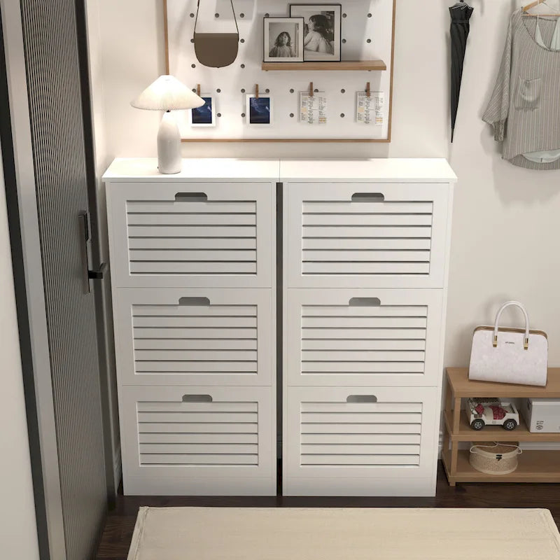 Wooden Shoe Cabinet for Entryway, White Shoe Storage Cabinet with 3 Flip Doors 20.94x9.45x43.11 inch