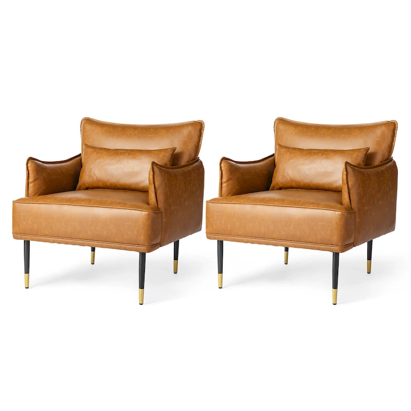 Glitzhome Set of 2 29.5W Mid-Century Modern Leatherette Armchairs With Side Pocket - 29.5 W x 32 H x 28.75 D