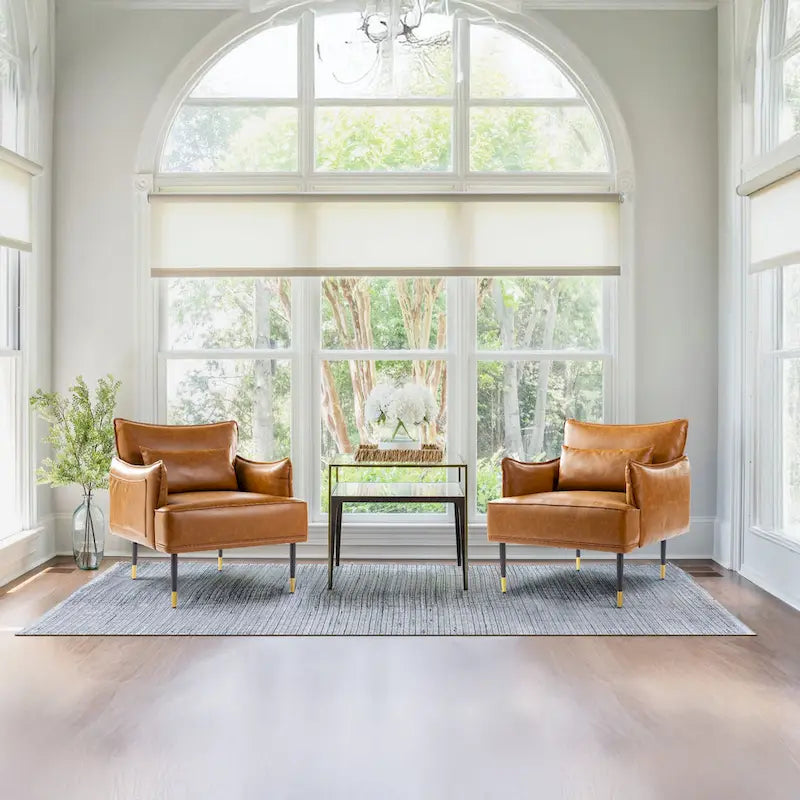 Glitzhome Set of 2 29.5W Mid-Century Modern Leatherette Armchairs With Side Pocket - 29.5 W x 32 H x 28.75 D