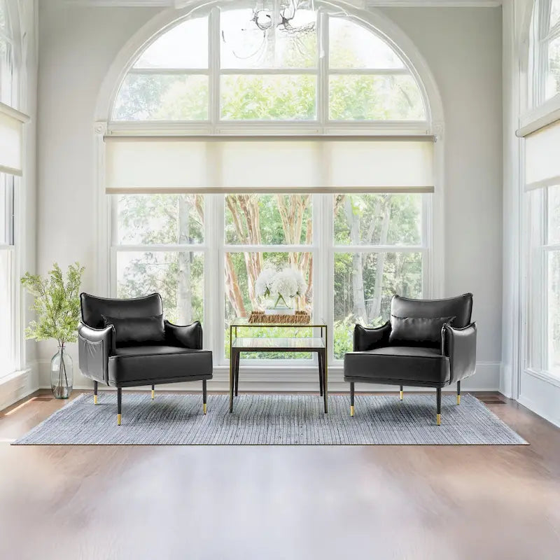 Glitzhome Set of 2 29.5W Mid-Century Modern Leatherette Armchairs With Side Pocket - 29.5 W x 32 H x 28.75 D