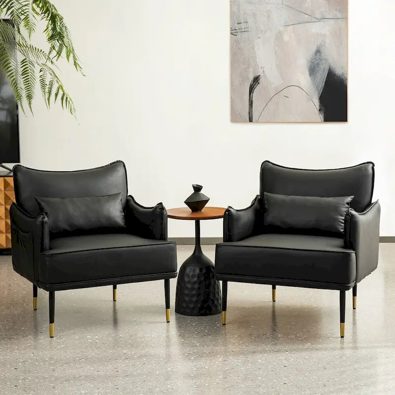 Glitzhome Set of 2 29.5W Mid-Century Modern Leatherette Armchairs With Side Pocket - 29.5 W x 32 H x 28.75 D