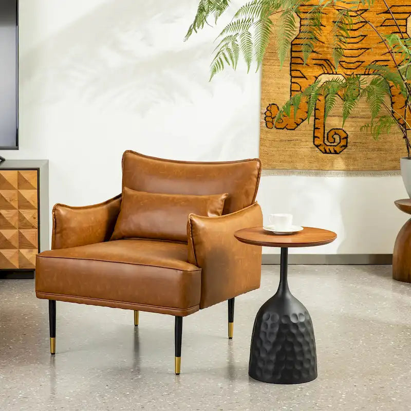 Glitzhome Set of 2 29.5W Mid-Century Modern Leatherette Armchairs With Side Pocket - 29.5 W x 32 H x 28.75 D
