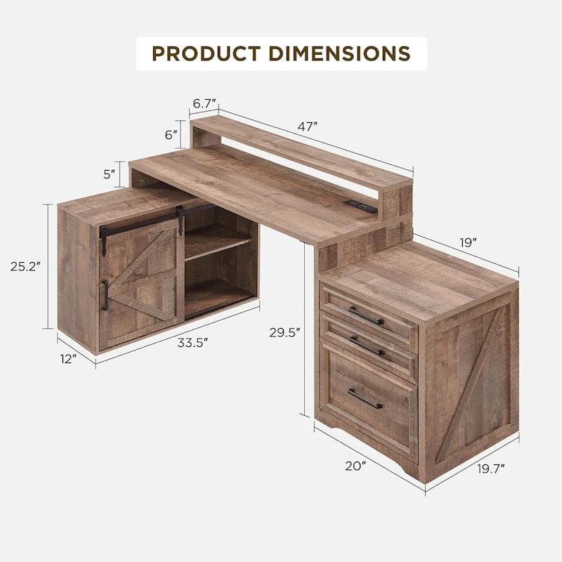 Modern Farmhouse Home Office Desk, Computer Desk with File Cabinet