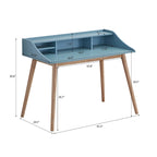 Mid Century Modern Writing Computer Desk with Hutch Shelves and 4 Wood Legs for Small Home Office or Study Room