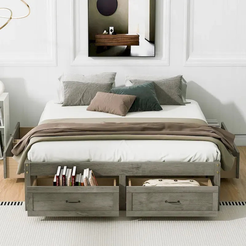 Queen Size Platform Bed with 6 Storage Drawers