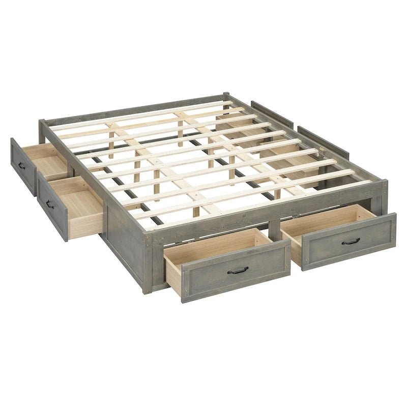 Queen Size Platform Bed with 6 Storage Drawers