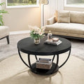 Wooden Coffee Table, 2-Tier Round Central Cocktail Table with Shelves