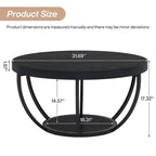 Wooden Coffee Table, 2-Tier Round Central Cocktail Table with Shelves