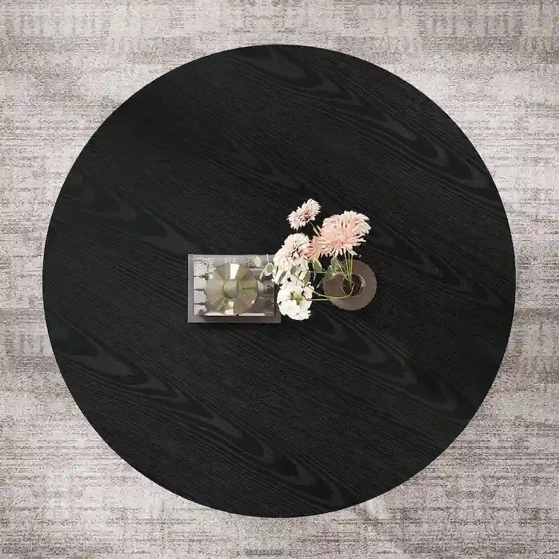 Wooden Coffee Table, 2-Tier Round Central Cocktail Table with Shelves