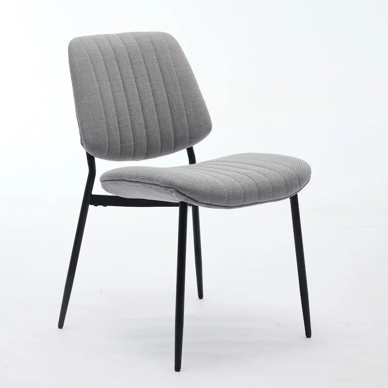 2 Piece Linen Dining Chair Set with Metal Legs, Curved Backrest Dining Room Chair Indoor Lounge Side Chair