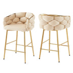Modern 28-Inch Set of 2 Bar Stools with Velvet Padded Backrest Seat, Metal Legs for Dining Room Living Room and Bedroom