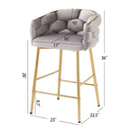 Modern 28-Inch Set of 2 Bar Stools with Velvet Padded Backrest Seat, Metal Legs for Dining Room Living Room and Bedroom